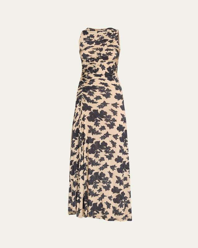 Natalia Ruched Floral-Print Maxi Dress